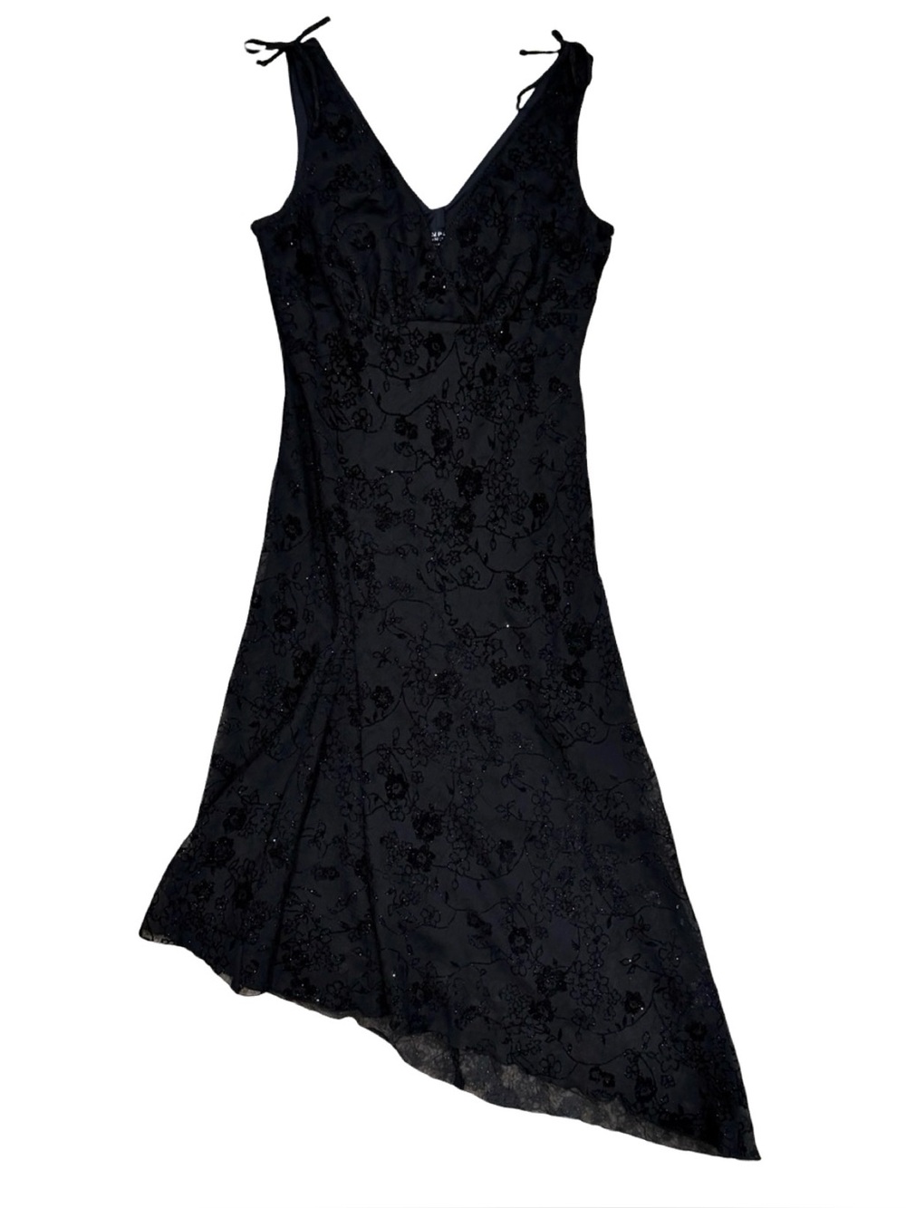 Y2K Rampage Glitter Floral Asymmetrical Hem Midi Dress